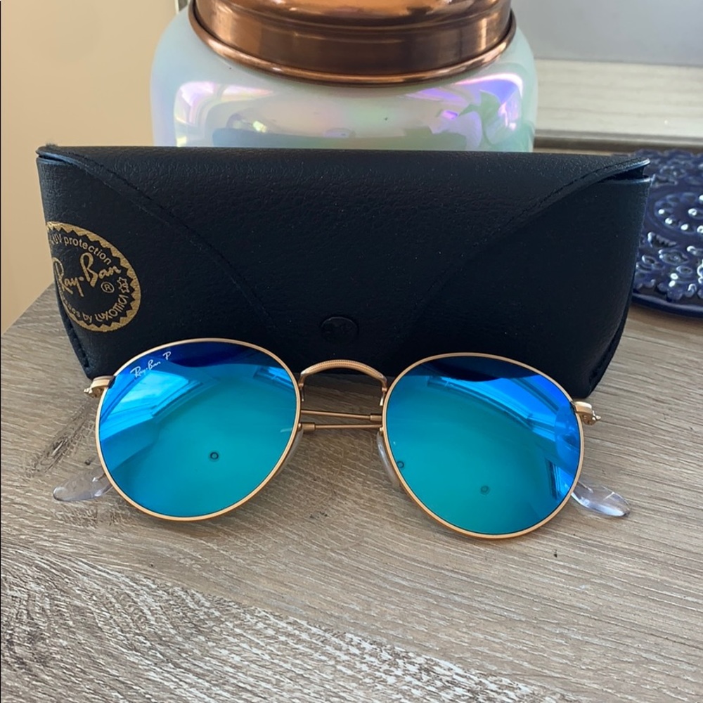 Ray-ban blue mirrored polarized round sunglasses